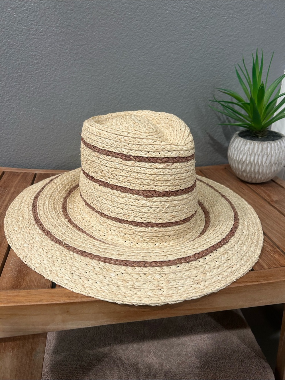Brixton Wide Brim Straw Sun Hat with Brown Braided wAccents